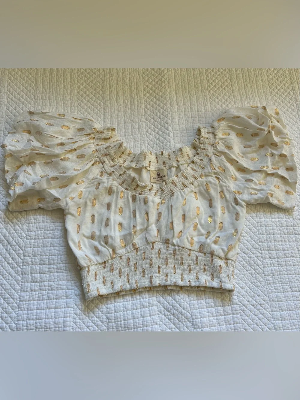 Poppy & Peonies White Crop Top with Gold Dot Trim - Picture 7 of 7